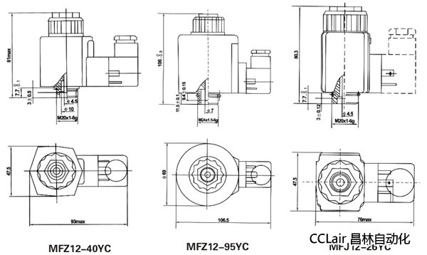 油研型液壓閥用電磁鐵線圈，MFJ12-YC交流濕式閥用電磁鐵,MFZ12-YC直流濕式閥用電磁鐵,比例電磁鐵