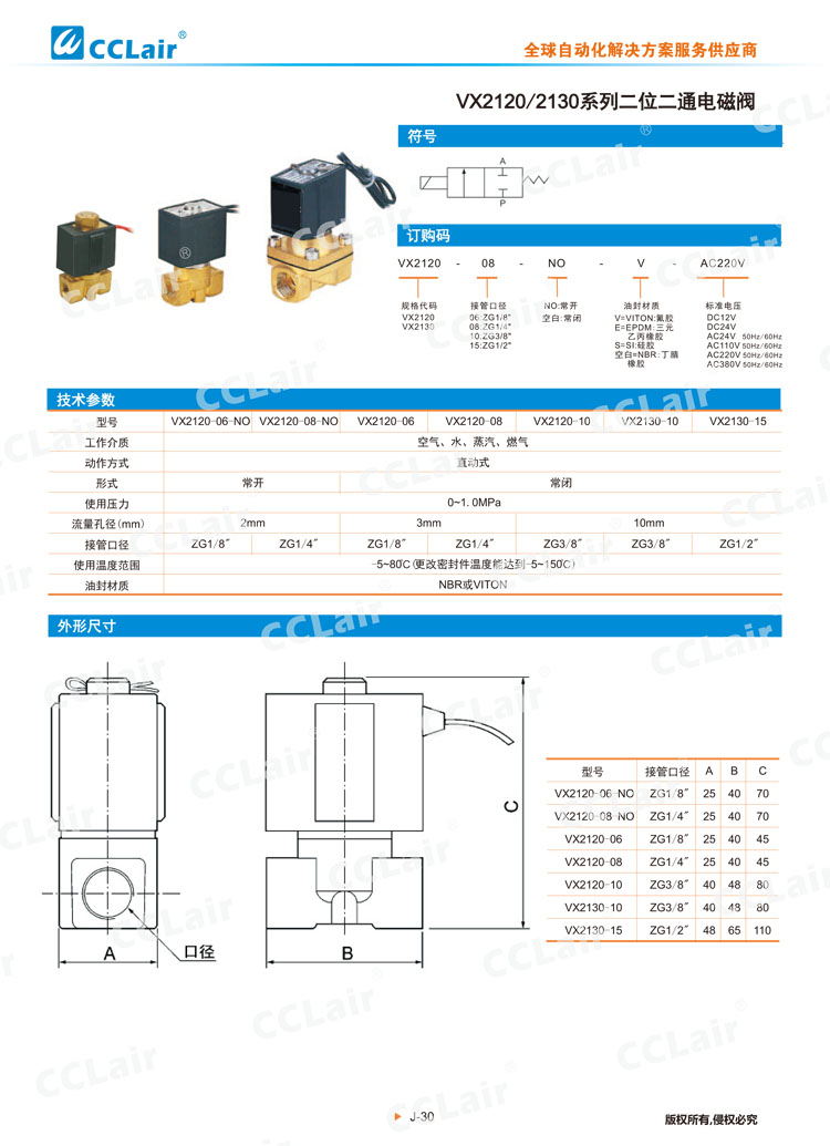 VX2120、2130系列二位二通電磁閥
